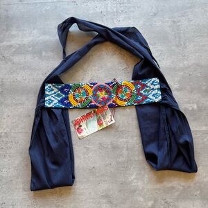 Johnny Was Obi Belt Multi Color Beaded with Silk Navy Tie NEW
